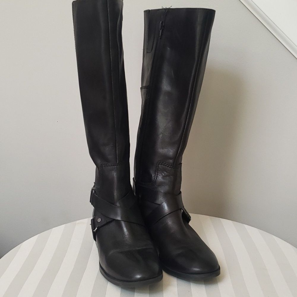 Nine West Boot Womens 6.5 Bloggr Riding Ankle Strap Black Leather Equestrian